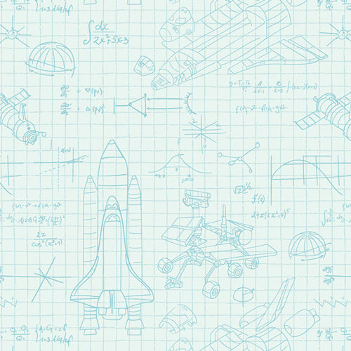 Art Gallery Fabrics - Rocket Science - Stella Engineering White - Sewing and Dressmaking Fabric