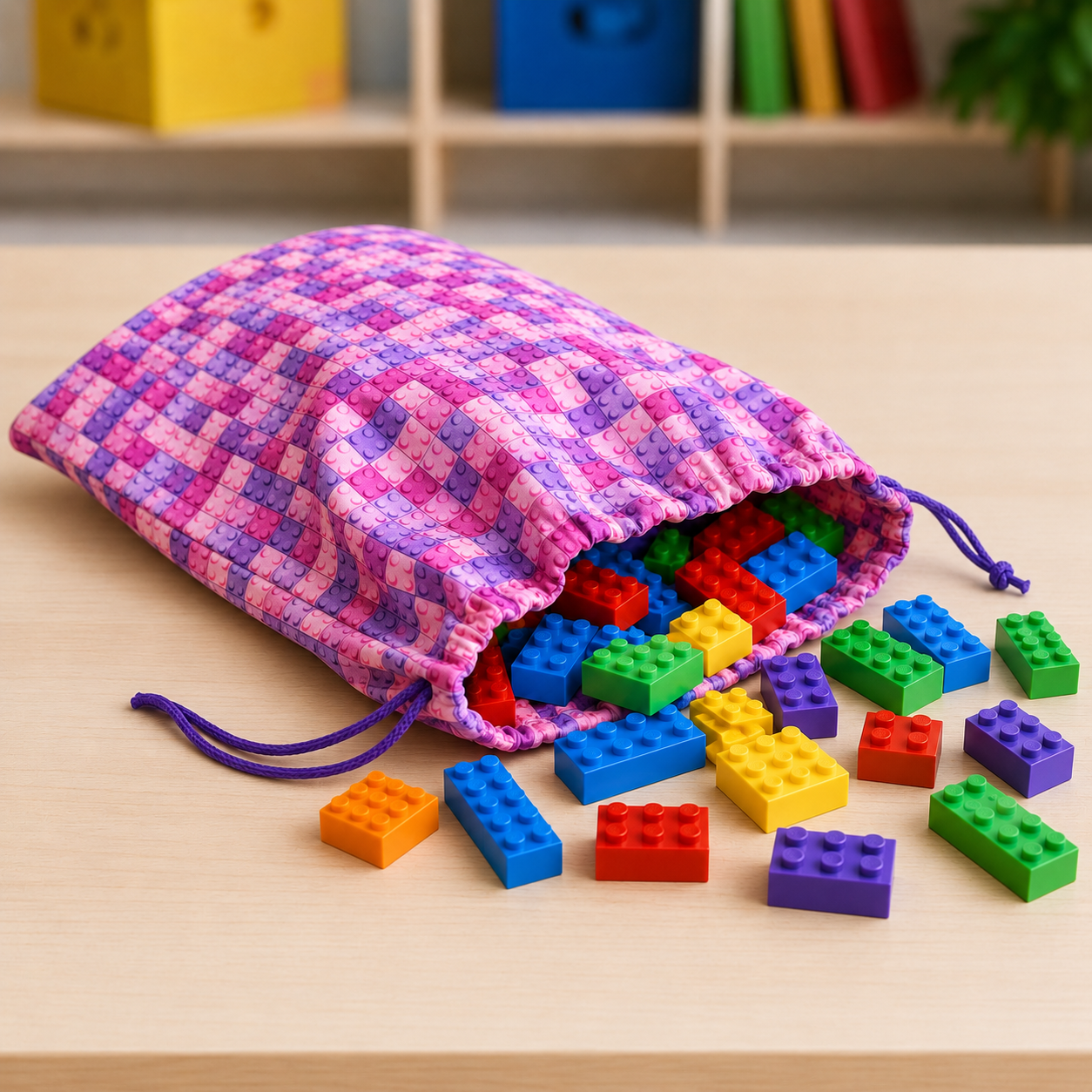 Pink Building Bricks Cotton Fabric - 145cm Wide