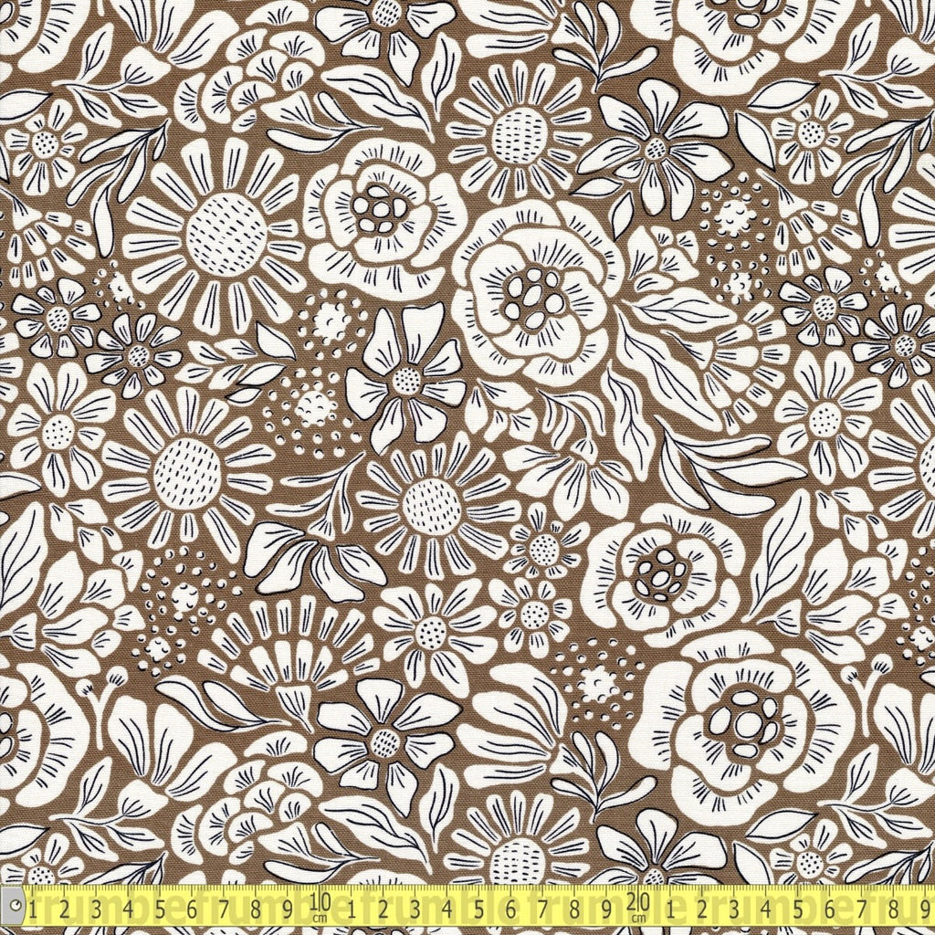 Cloud 9 Organic - Grassroots Canvas - Rita Flower Mustard - Sewing and Dressmaking Fabric