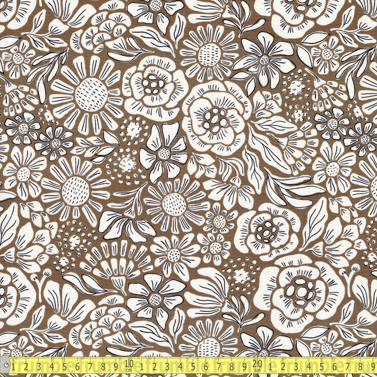 Cloud 9 Organic - Grassroots Canvas - Rita Flower Mustard - Sewing and Dressmaking Fabric