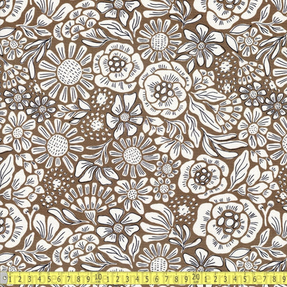 Cloud 9 Organic - Grassroots Canvas - Rita Flower Mustard - Sewing and Dressmaking Fabric
