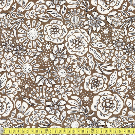 Cloud 9 Organic - Grassroots Canvas - Rita Flower Mustard - Sewing and Dressmaking Fabric