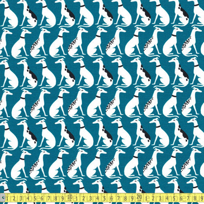 Cloud 9 Organic Cottons - Arundel Whippet Dog - Blue - Sewing and Dressmaking Fabric