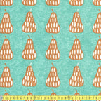 Cotton CANVAS - Fruit Pear Row - Aqua Blue - Sewing and Dressmaking Fabric