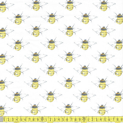 Cotton Poplin - Bumblebees - Ivory Cream - Sewing and Dressmaking Fabric