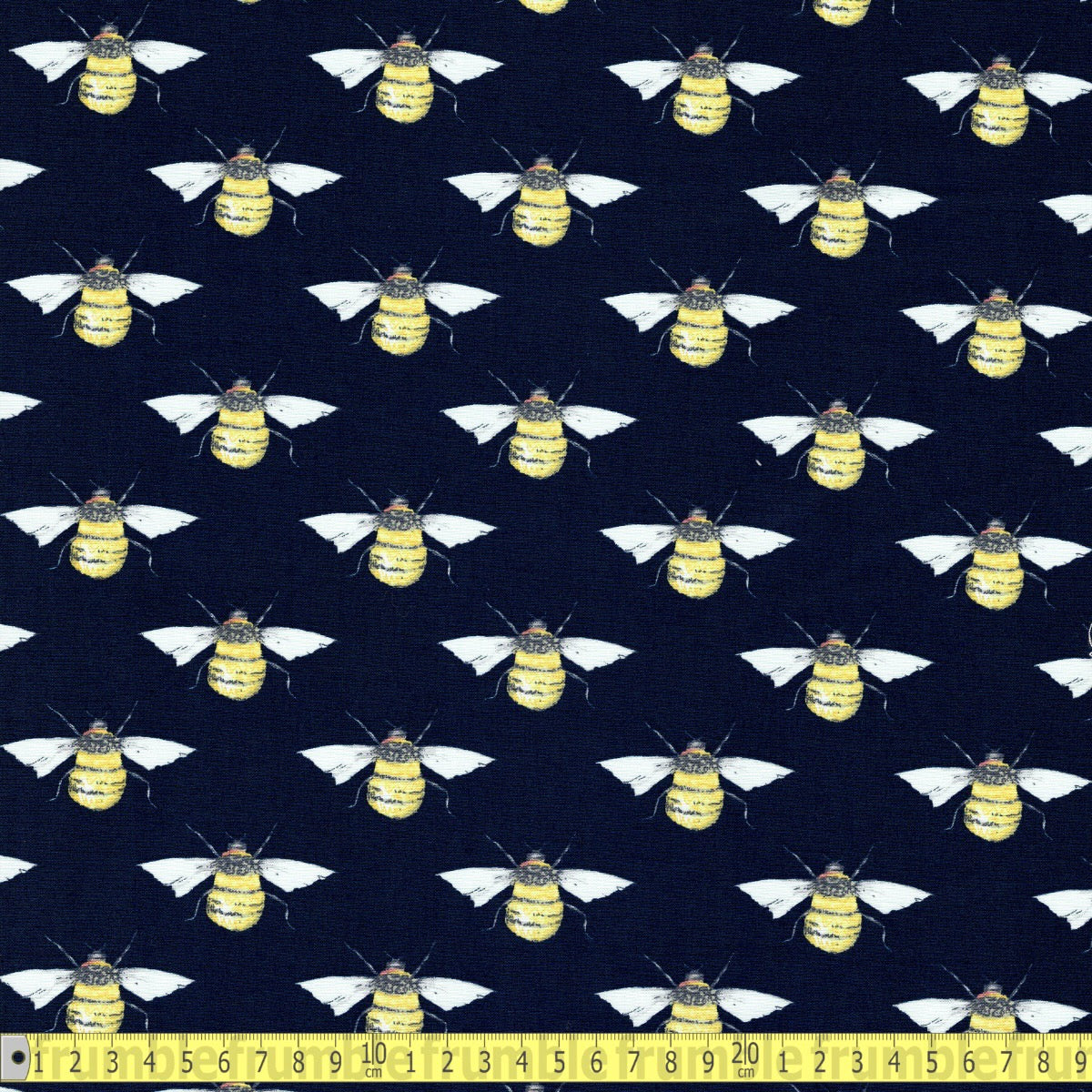 Cotton Poplin - Bumblebees - Navy Blue - Sewing and Dressmaking Fabric