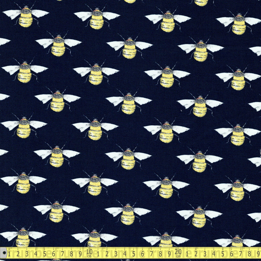 Cotton Poplin - Bumblebees - Navy Blue - Sewing and Dressmaking Fabric