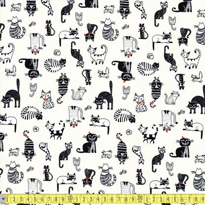 Cotton Poplin - Those Crazy Cats - Ivory Cream - Sewing and Dressmaking Fabric