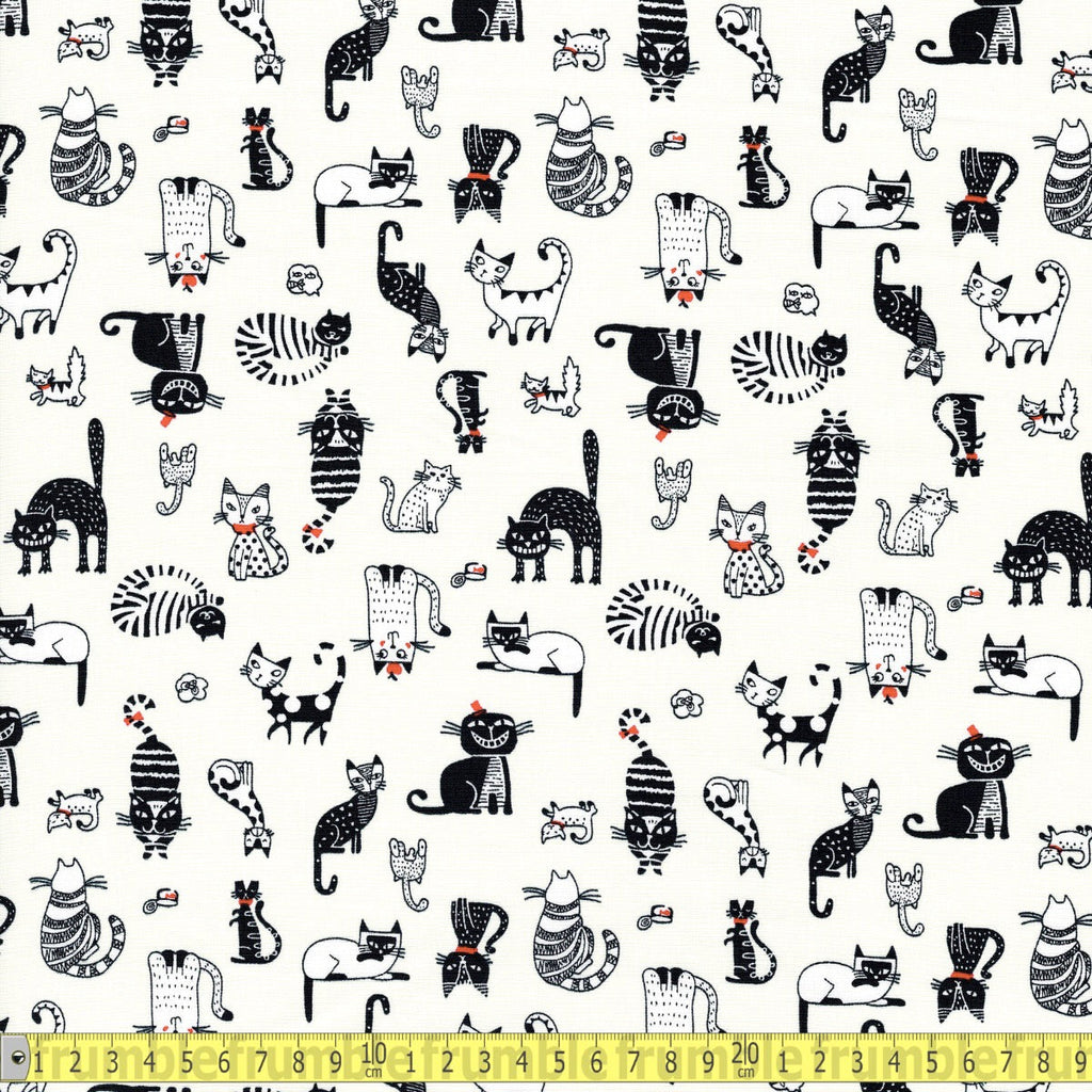 Cotton Poplin - Those Crazy Cats - Ivory Cream - Sewing and Dressmaking Fabric