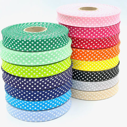 25m Reel of 18mm Polka Dot Bias Binding