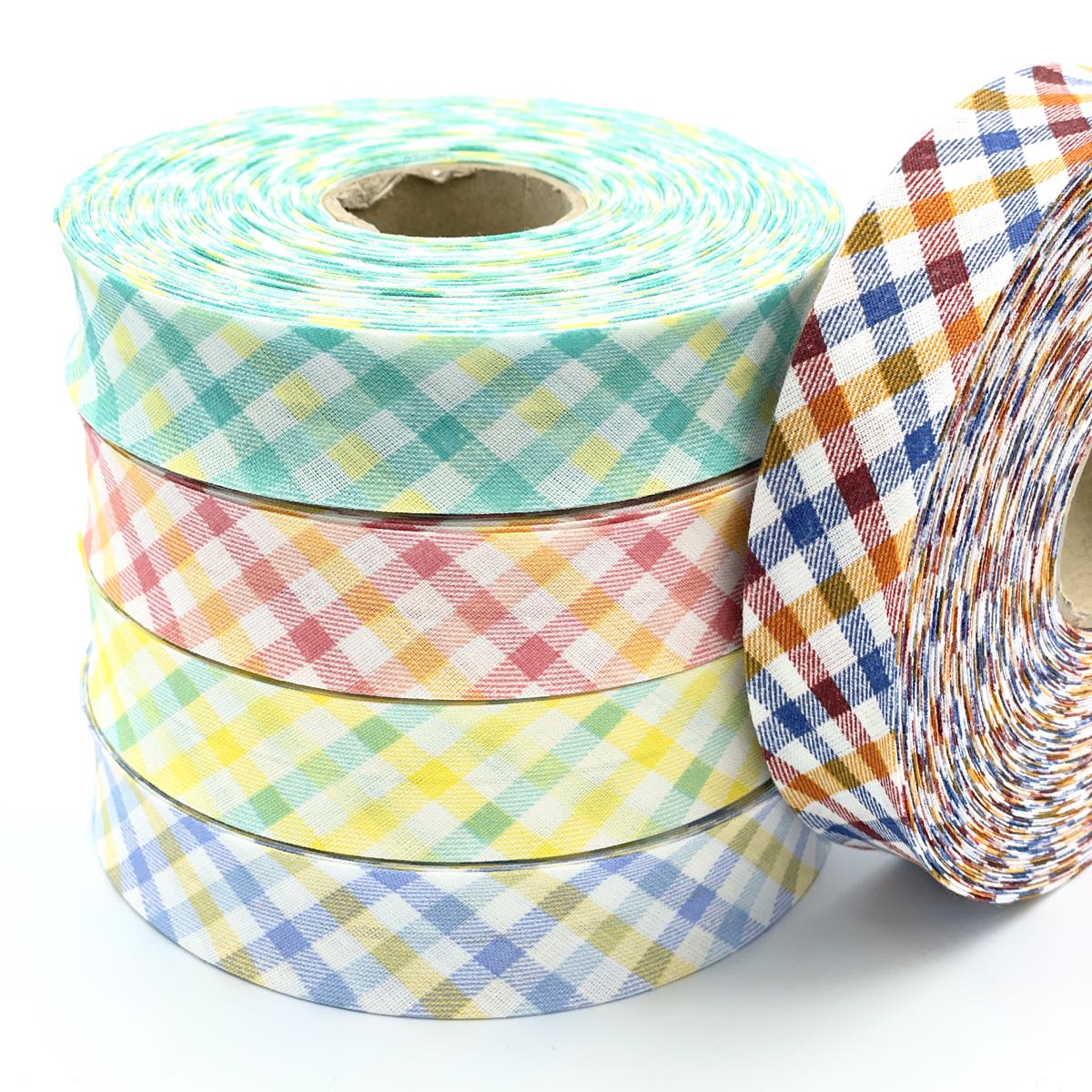 5m Roll of 25mm Carnival Check Bias Binding