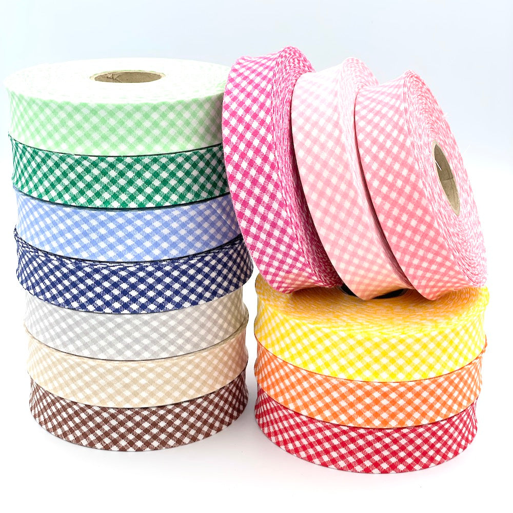 5m Roll of 25mm Gingham Bias Binding