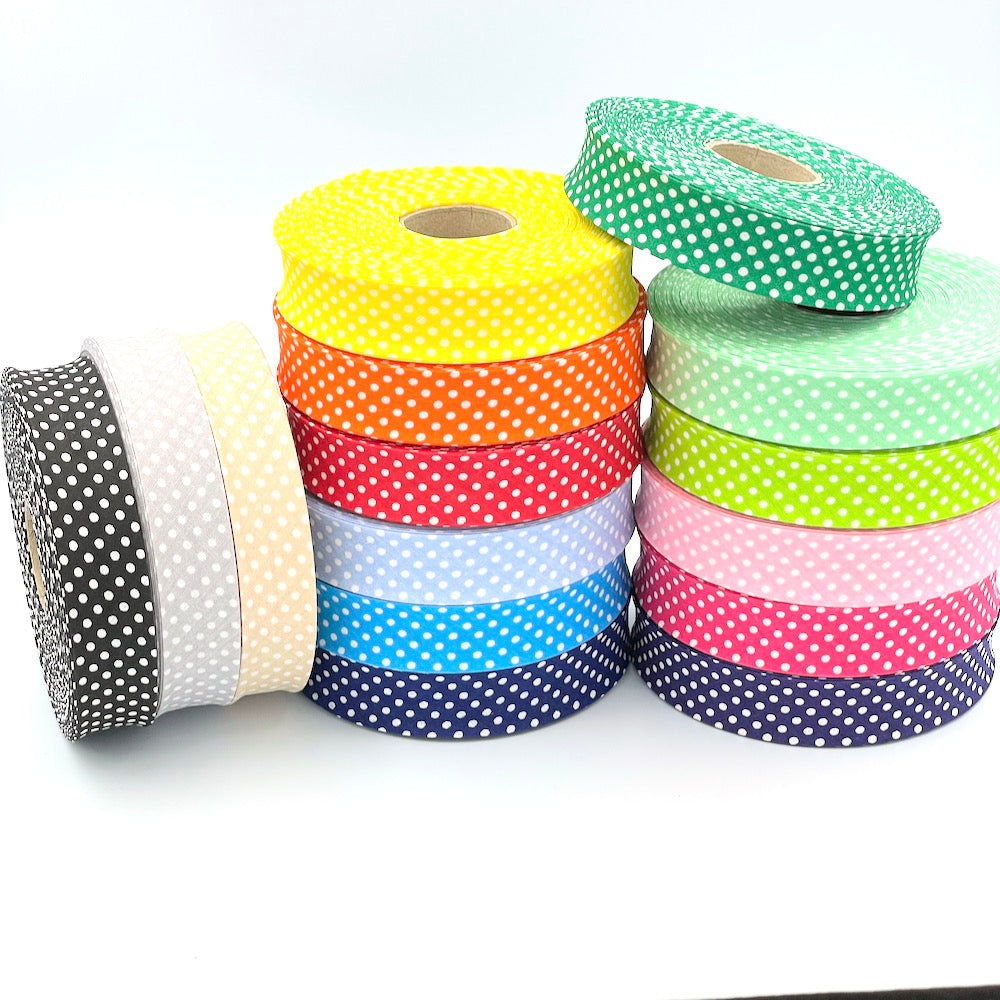 25m Reel of 25mm Polka Dot Bias Binding