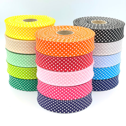 25m Reel of 30mm Polka Dot Bias Binding