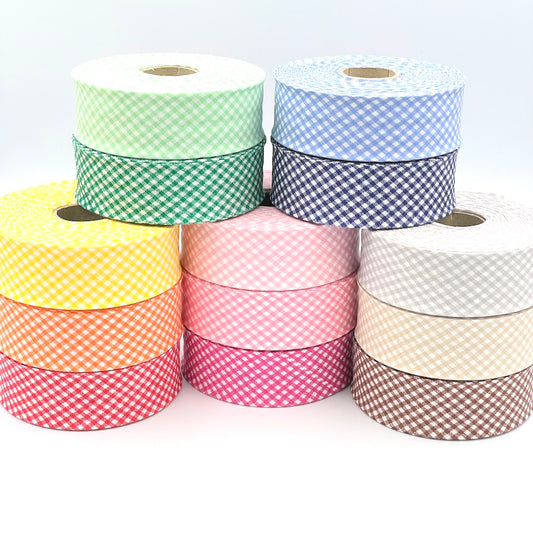 25m Reel of 40mm Gingham Bias Binding