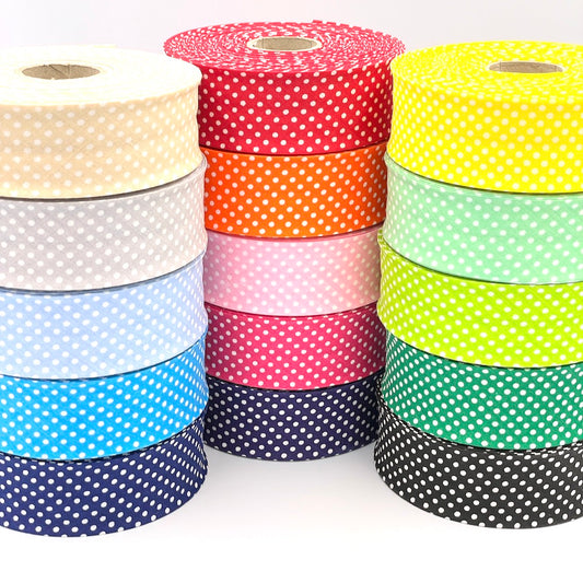 25m Reel of 40mm Polka Dot Bias Binding