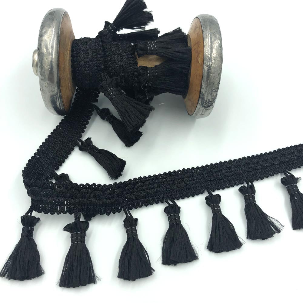 25m Reel of 55mm Tassel Fringe Trim - Black