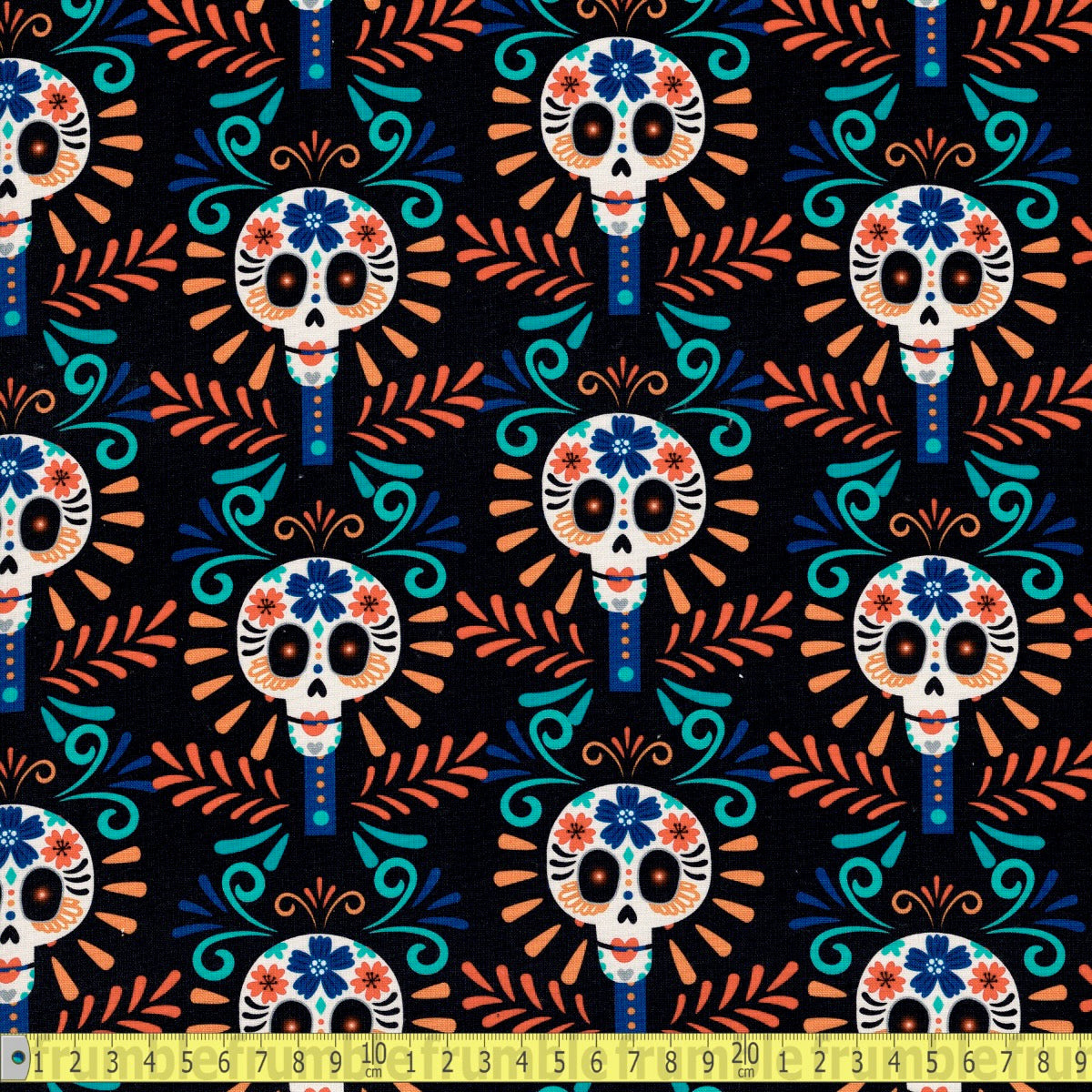 David Textiles - Calavera Halloween - Black - Sewing and Dressmaking Fabric