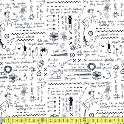 Dear Stella - Sweary Stitching - White - Sewing and Dressmaking Fabric