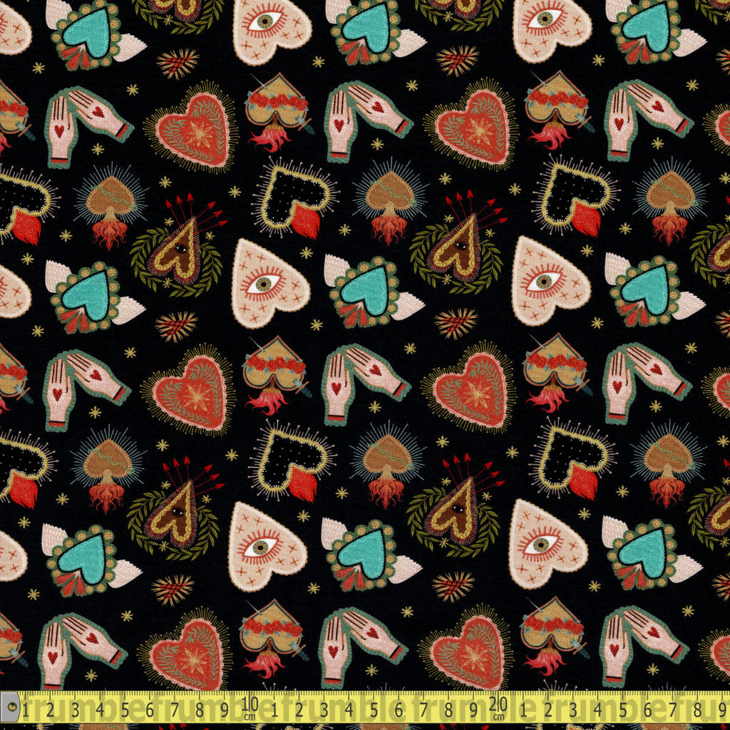 Dear Stella Fabric - Viva La Vida - Flaming Hearts Midnight