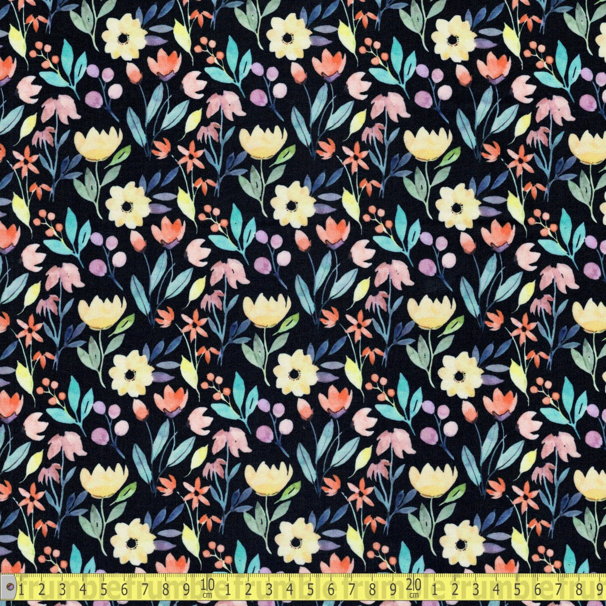 Digital Cotton Lawn - Summer Garden - Black - Sewing and Dressmaking Fabric