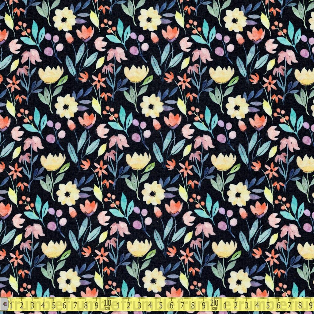 Digital Cotton Lawn - Summer Garden - Black - Sewing and Dressmaking Fabric