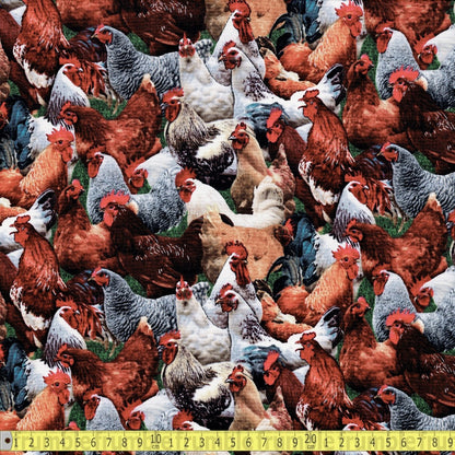 Elizabeth Studio - Farm Animals - Chickens Brown - Sewing and Dressmaking Fabric