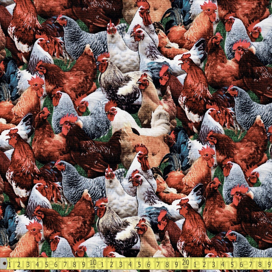 Elizabeth Studio - Farm Animals - Chickens Brown - Sewing and Dressmaking Fabric