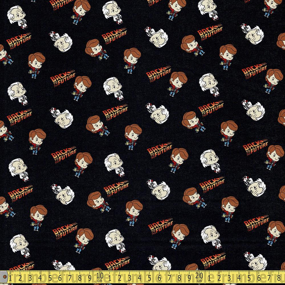 Eugene Textiles - Back To The Future Marty and Doc - Black Sewing and Dressmaking Fabric