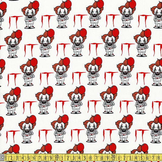 Eugene Textiles - IT Movie Pennywise Logo - White Sewing and Dressmaking Fabric