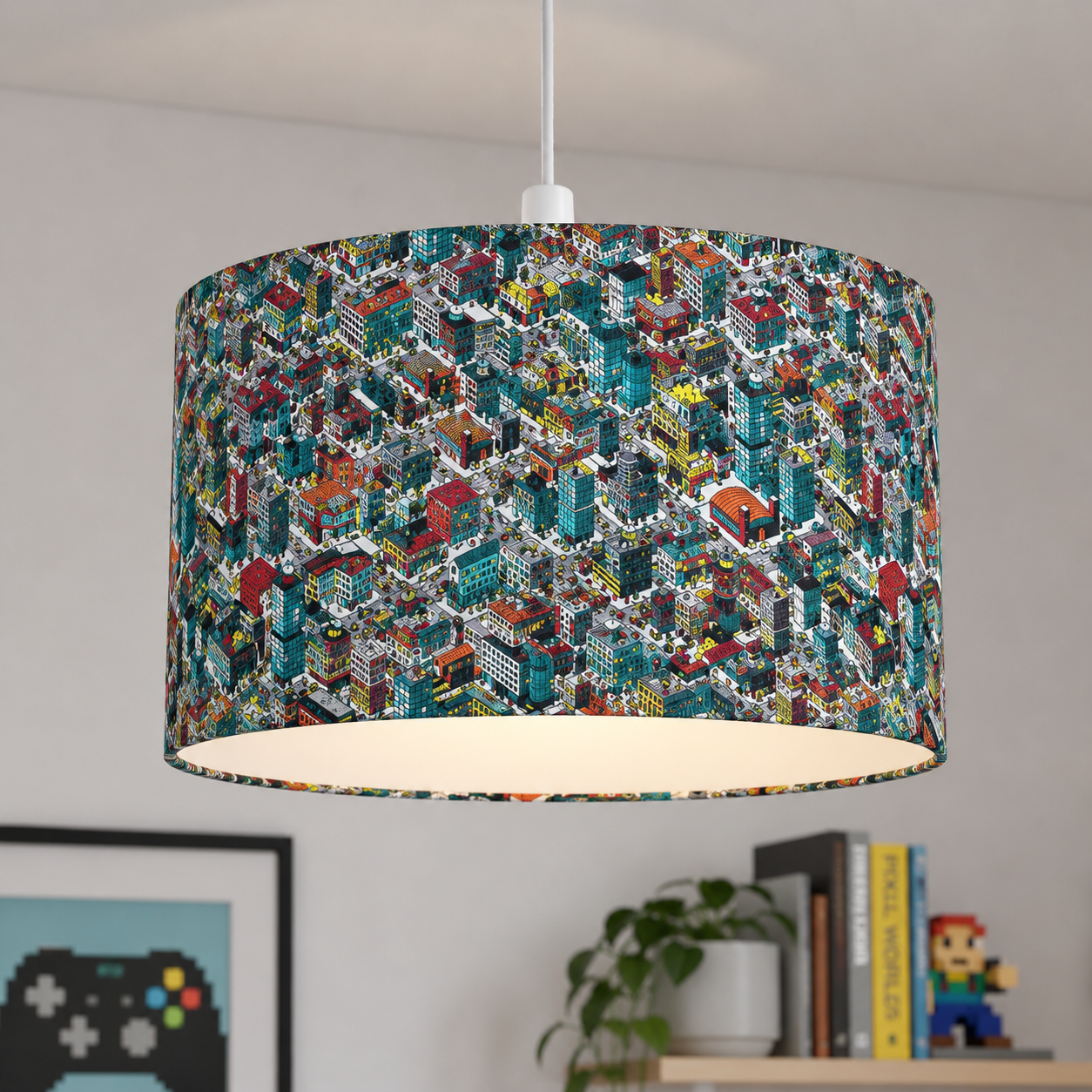 Pixel Art Gaming City Cotton Fabric - 145cm Wide