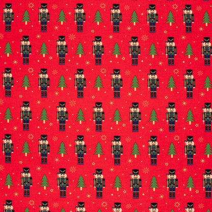 Christmas Nutcracker & Trees - French Terry Fabric - Red