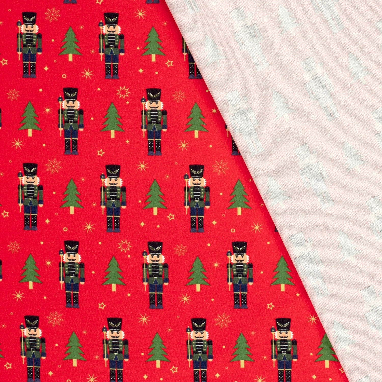 Christmas Nutcracker & Trees - French Terry Fabric - Red