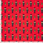 Christmas Nutcracker & Trees - French Terry Fabric - Red