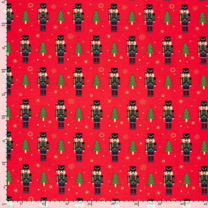 Christmas Nutcracker & Trees - French Terry Fabric - Red