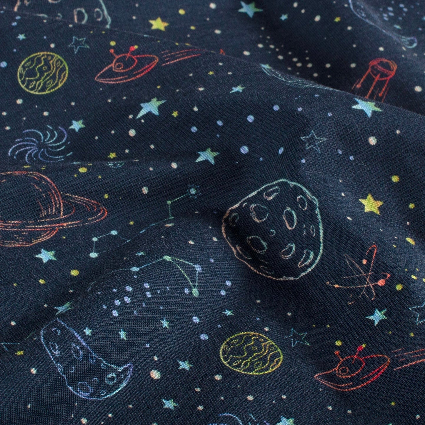 Outer Space Planets & Stars - French Terry Fabric - Navy