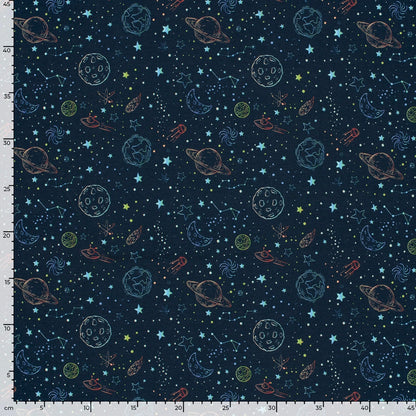 Outer Space Planets & Stars - French Terry Fabric - Navy