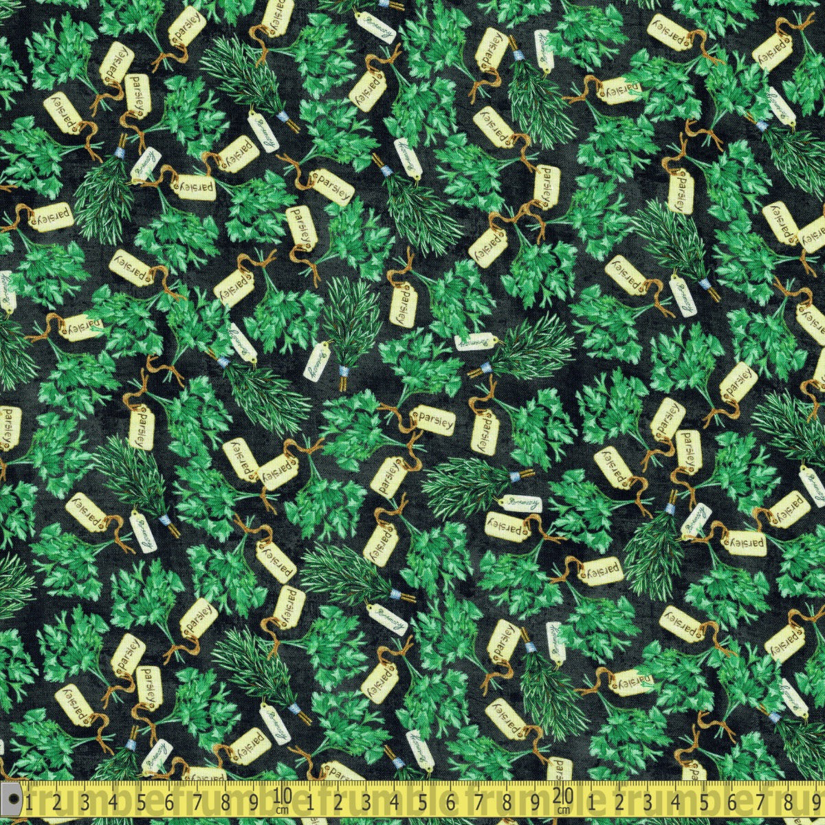 Fresh Herbs (Charcoal) Quilting Fabric by Michael Miller - Sewing and Dressmaking Fabric