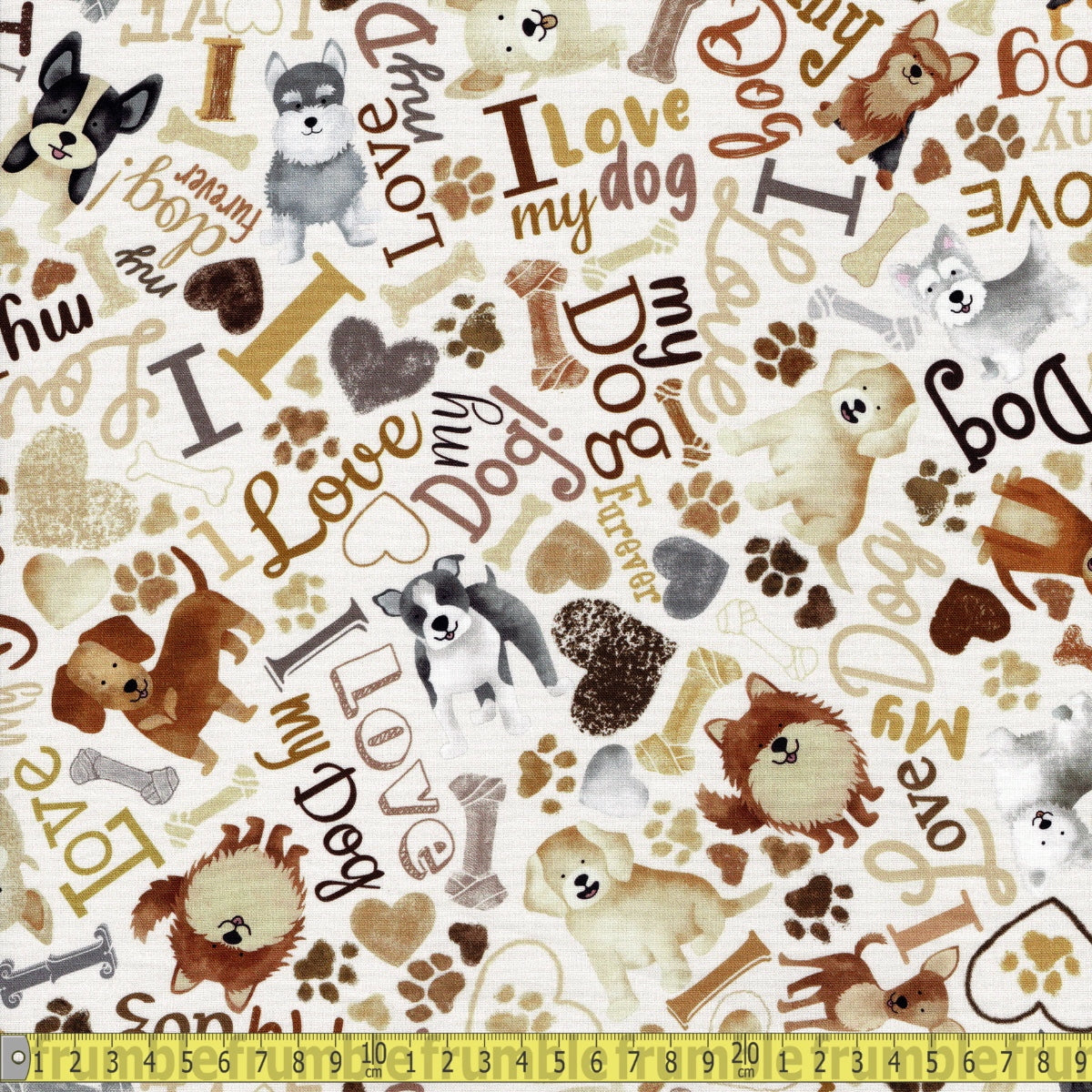 Happiness is Pawsome Dog (Cream) Fabric by Timeless Treasures