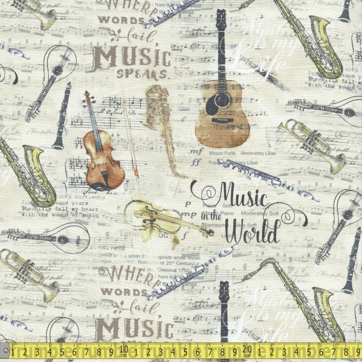 Instruments Sheet Music (Antique) by Timeless Treasures