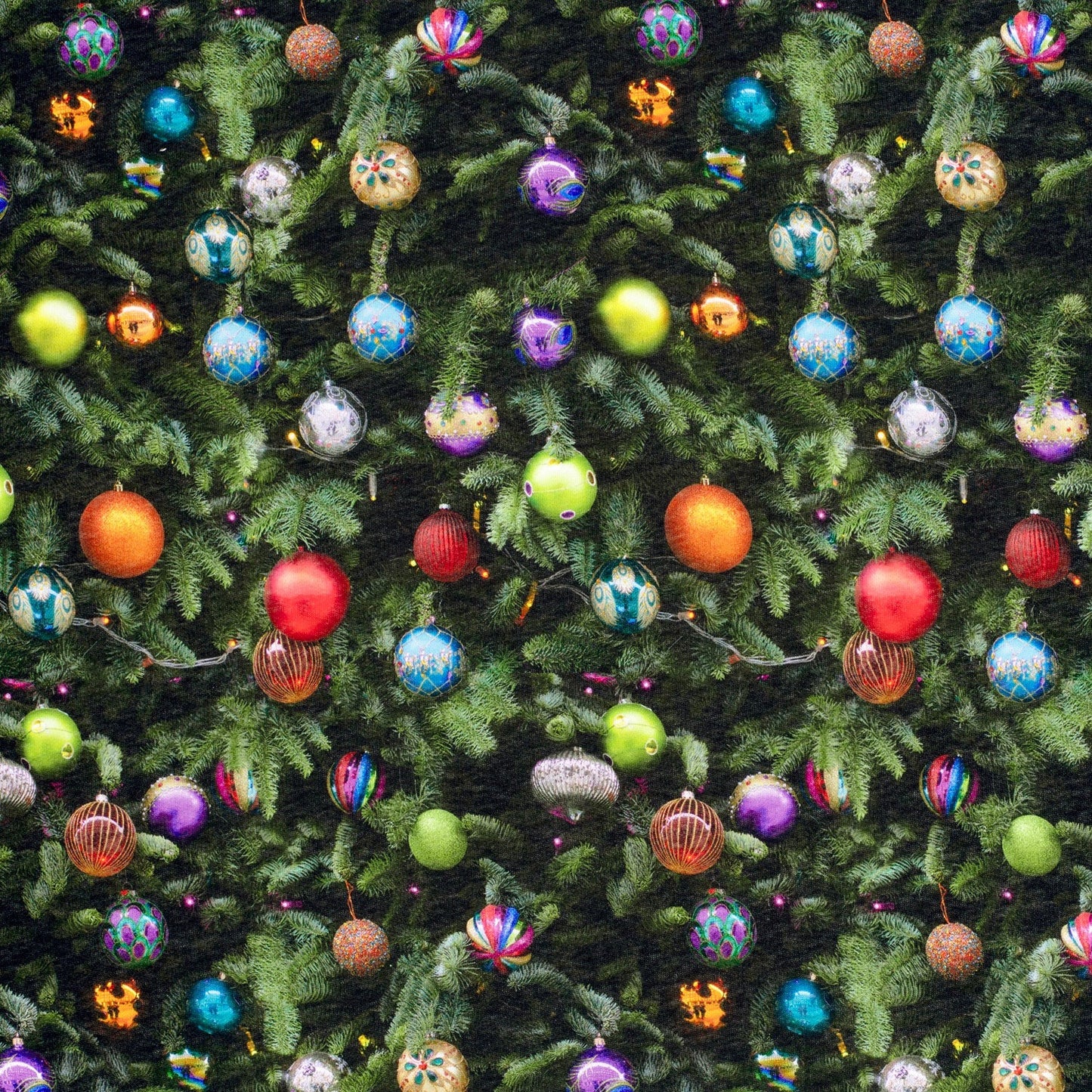 Cotton Rich Jogging Fabric - Christmas Tree Baubles - Green