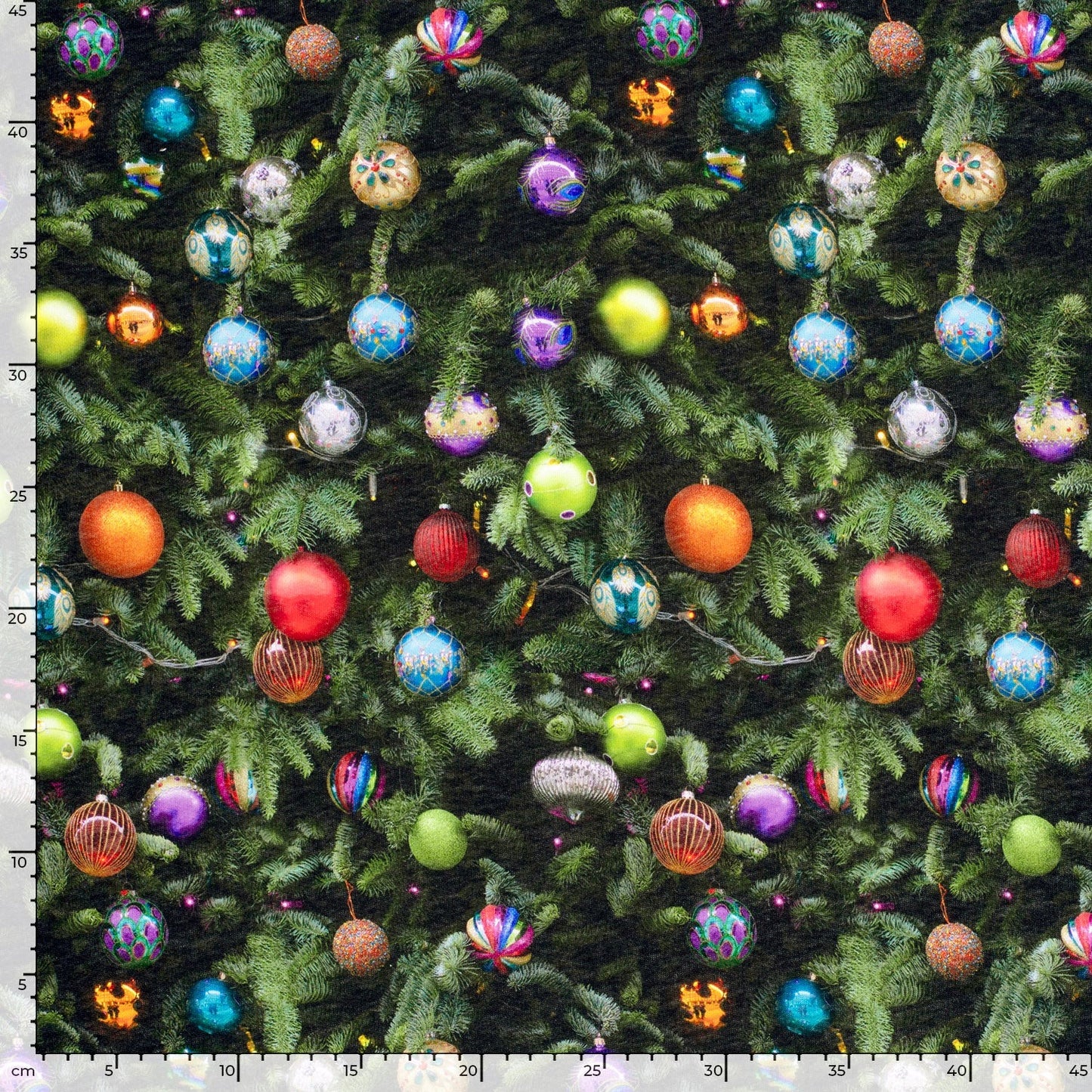 Cotton Rich Jogging Fabric - Christmas Tree Baubles - Green