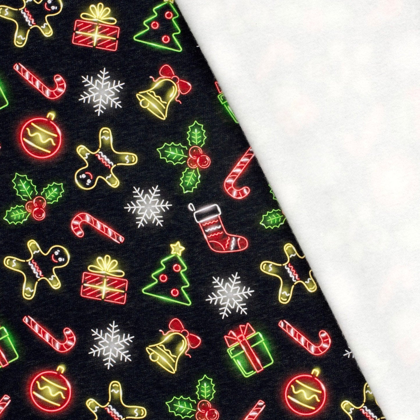 Cotton Rich Jogging Fabric - Neon Christmas - Black