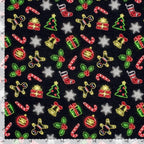 Cotton Rich Jogging Fabric - Neon Christmas - Black