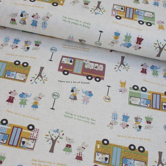 School Bus Trip Natural - Frumble Fabrics