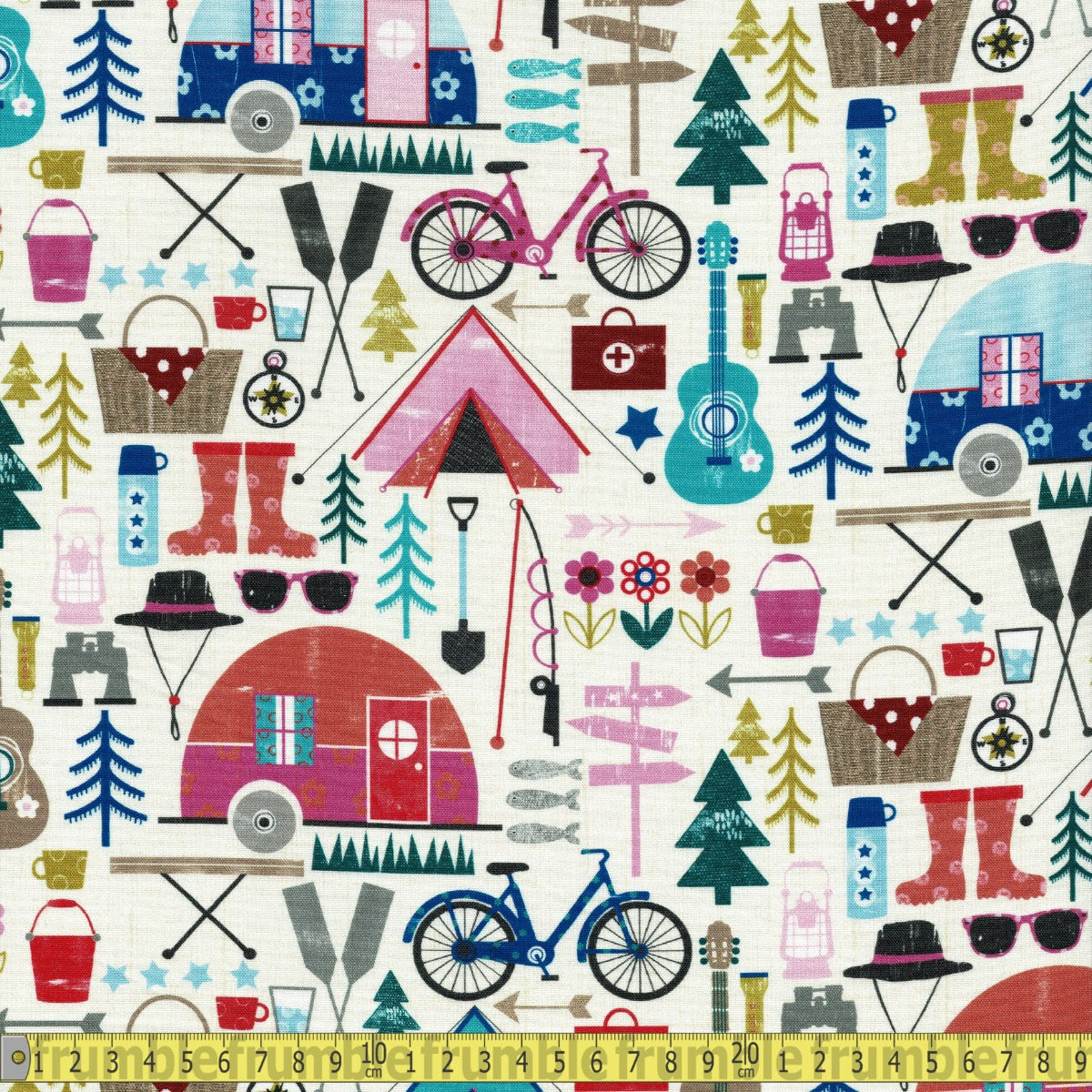 Lets Go Camping (Cream) Quilting Fabric by Michael Miller - Sewing and Dressmaking Fabric