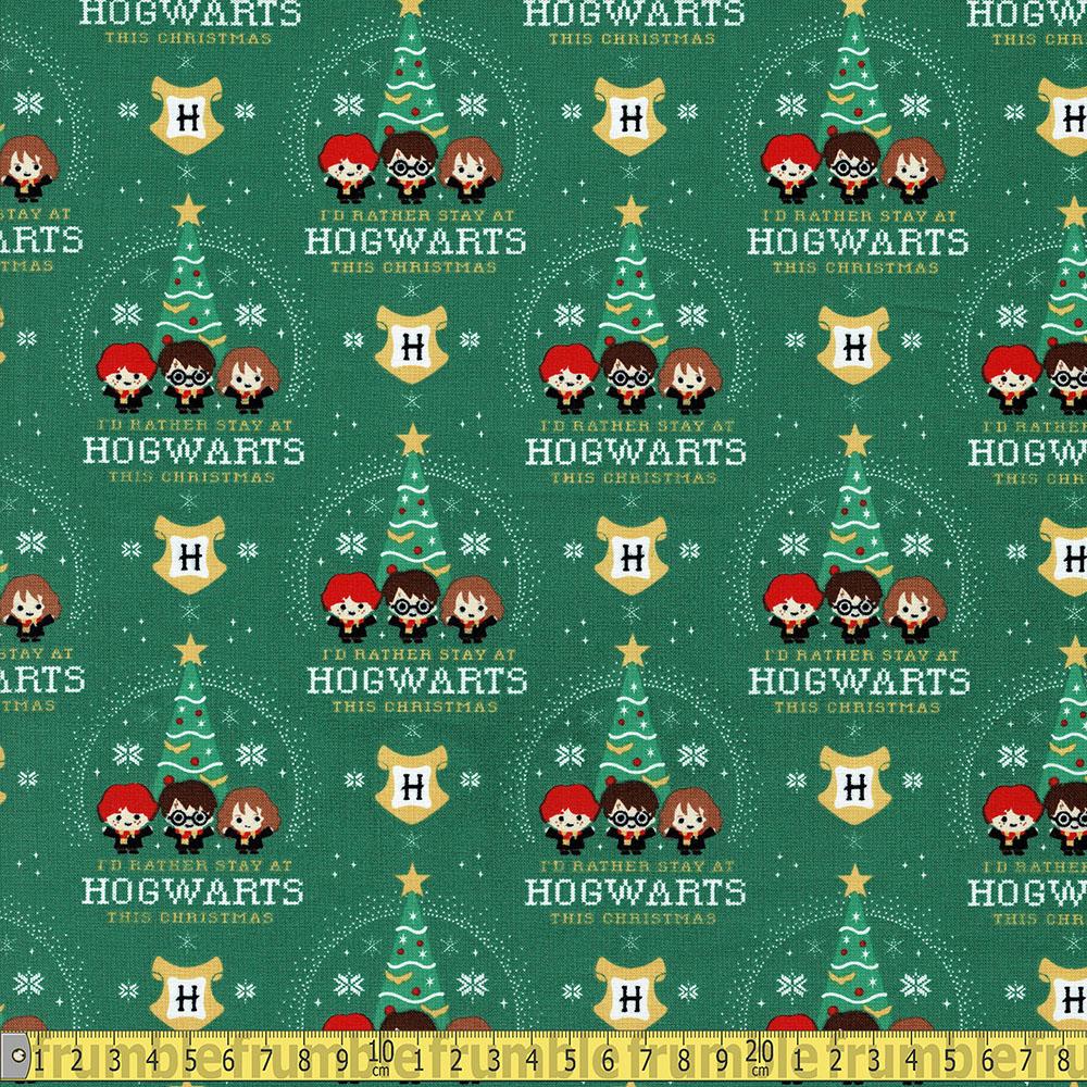Licensed Christmas - Harry Potter Hogwarts Holiday - Green Sewing and Dressmaking Fabric