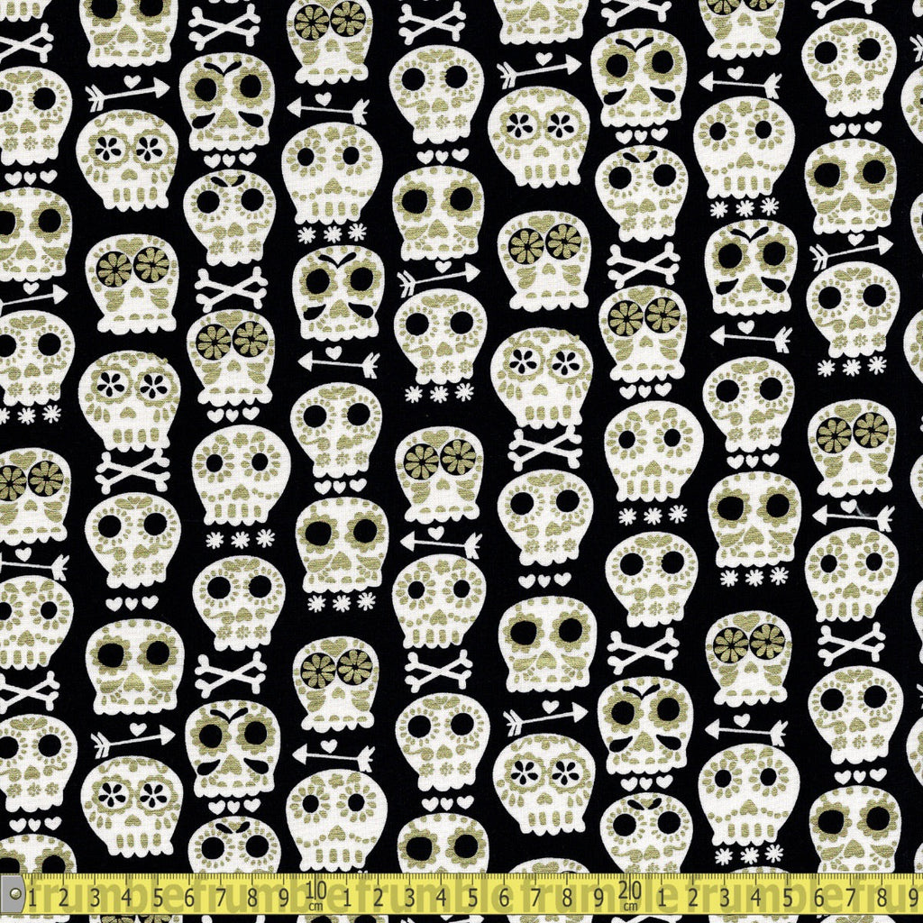 Metallic Bonehead (Black) Quilting Fabric by Michael Miller - Sewing and Dressmaking Fabric