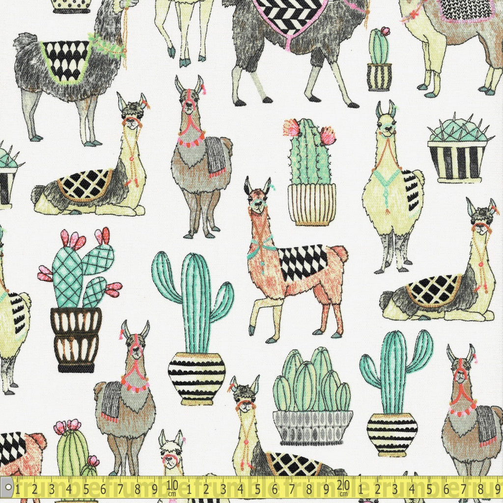 Michael Miller CANVAS - Lovely Llamas - White - Sewing and Dressmaking Fabric