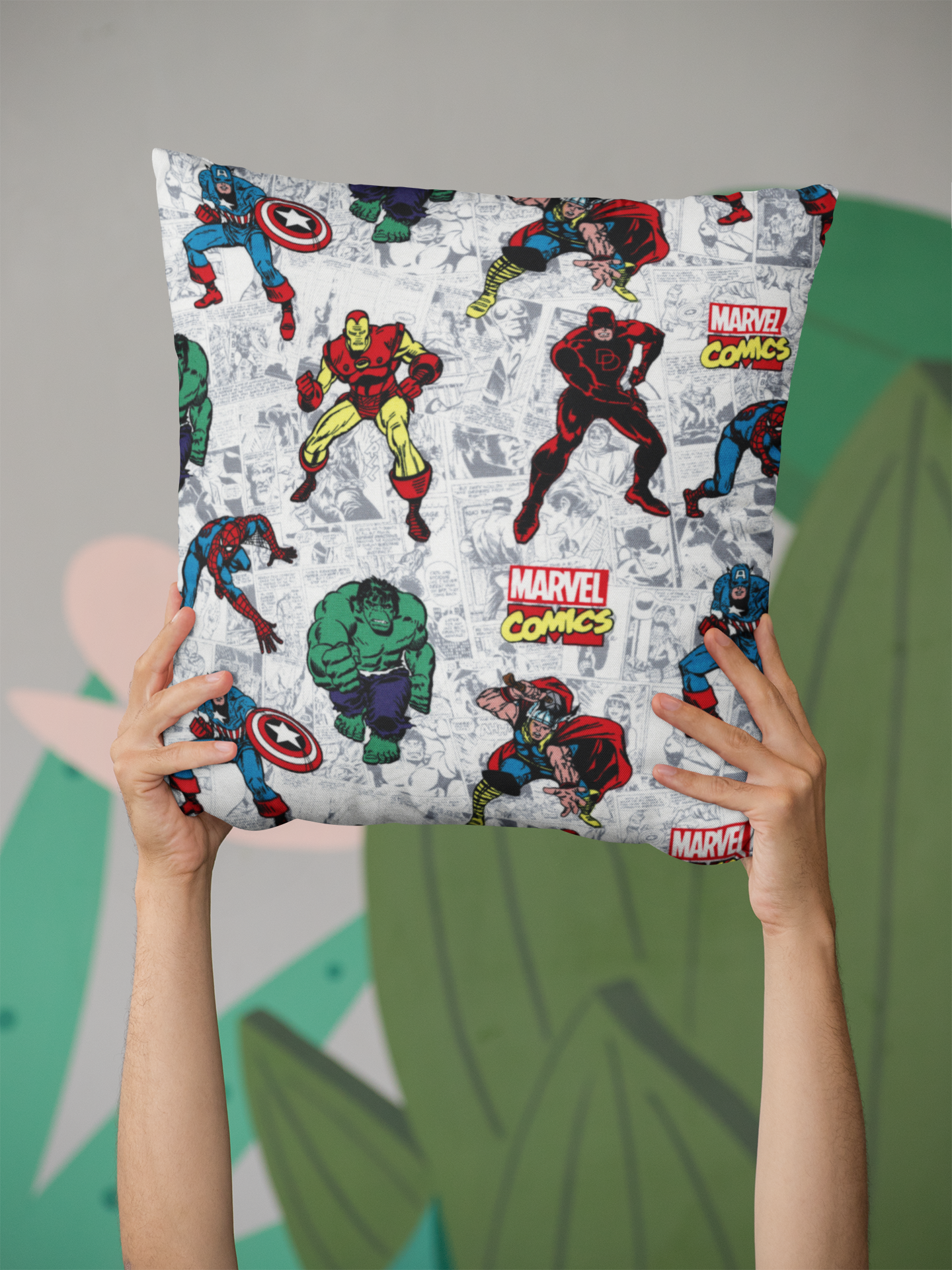 Marvel Retro Action Comics (White) Fabric by Springs Creative